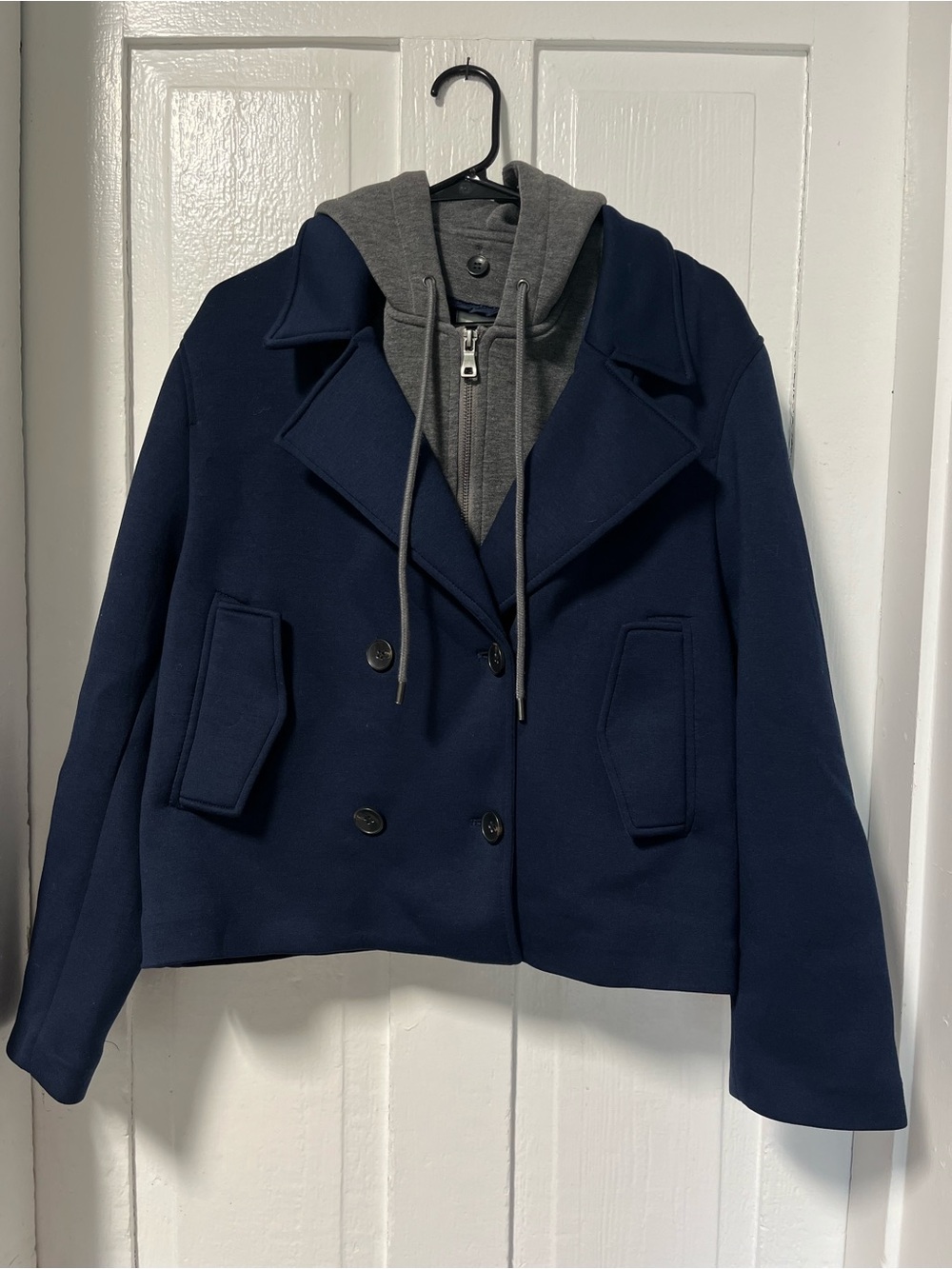 Maeve Anthropologie Twofer Hooded Peacoat Jacket Coat Navy Blue Gray XL - Picture 4 of 11